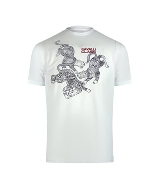Cavalli Class Traditioneel Stijl Luipaard Grafisch Off White T-shirt