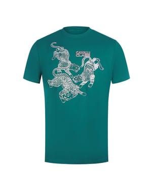 Cavalli Class Paisley Leopards-logo Groen T-shirt
