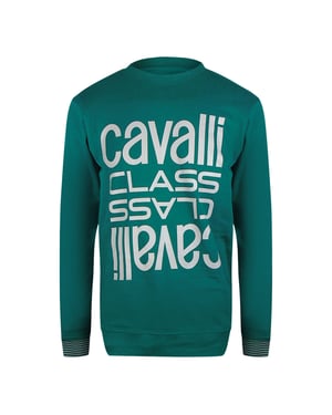 Cavalli Class Bold Multi Logo Groene Ottanio Ronde Hals Sweatshirt