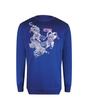 Cavalli Class Paisley Leopards Irisblauwe Ronde Hals Sweatshirt