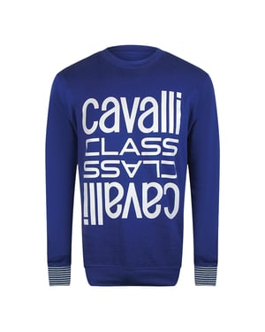Cavalli Class Bold Multi Logo Irisblauwe Ronde Hals Sweatshirt