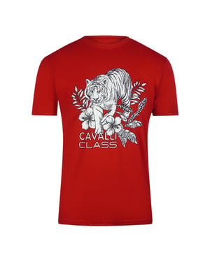 Cavalli Class Tiger Floral Logo Rood T-shirt