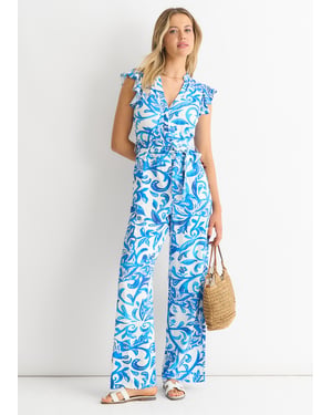 Jumpsuit met blauwe ruches en mouwen