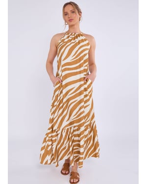 Bruine zebraprint Halterhals Maxi Dress
