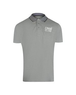 Cavalli Class Gestreepte Kraag Grijs Poloshirt