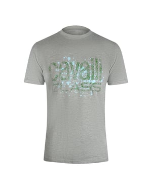 Cavalli Class Gebarsten Gespoten Logo Grijs Gemêleerd T-shirt