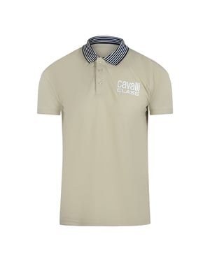 Cavalli Class Gestreepte Beige Poloshirt Met Kraag