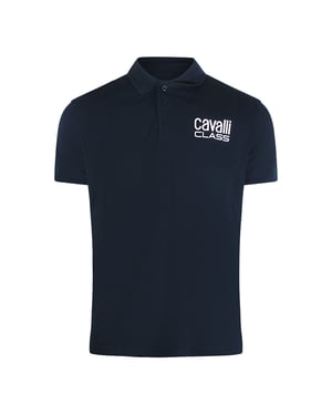 Cavalli Class Bold Logo Marineblauw Poloshirt