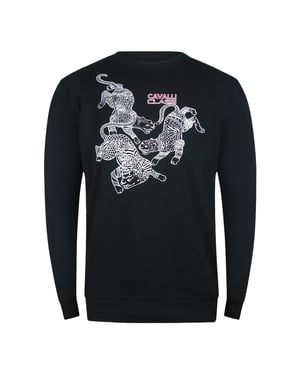 Cavalli Class Paisley Leopards Design Zwarte Sweatshirt