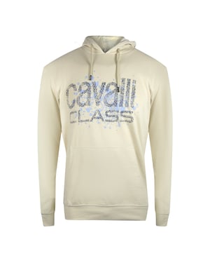 Cavalli Class Gebarsten Gespoten Logo Beige Hoodie