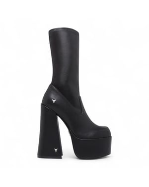 Windsorsmith Dames Zwarte Mid-Calf Sock Platform Goth Hak Laarzen - Saviour