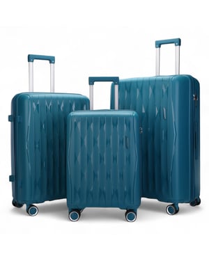 Harde kofferset in blauwgroene kleur, 8 wielen, cabine, TSA-koffer, vakantiereis