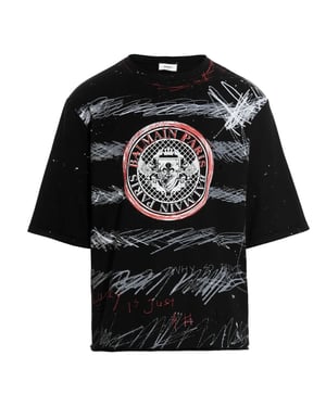 Balmain Paris Graffiti Coin Logo Zwart T-shirt