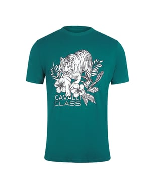 Cavalli Class Tiger Floral Logo Groen T-shirt