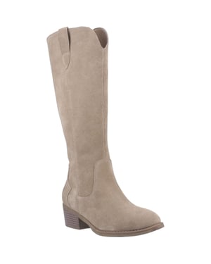 Hush Puppies Isabella Dames Suède Taupe Kniehoge Laarzen Met Hak