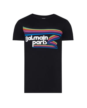Balmain Paris Rainbow Multi Logo Zwart T-shirt