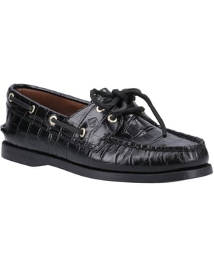Sperry Authentic 2 Eye Dames Bootschoenen Van Zwart Leer