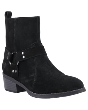 Hush Puppies Iria Dames Zwarte Suède Enkellaarzen Met Hak