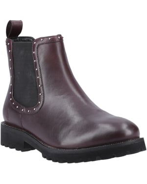 Hush Puppies Gwyneth Leren Dames Platte Chelsea Laarzen In Prune Kleur