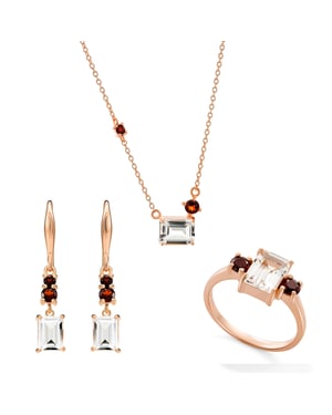 Orphelia 'Fira' Dames 925 Sterling Zilver Set: Ketting + Oorbellen + Ring - Roze SET-7571/RG