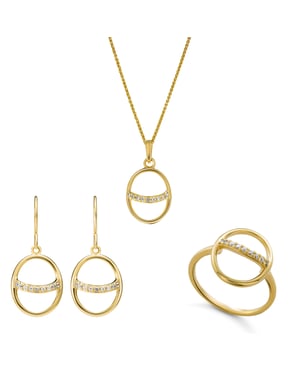 Orphelia 'Amaliada' Dames 925 Zilveren Set: Ketting + Oorbellen + Ring - Gouden SET-7572