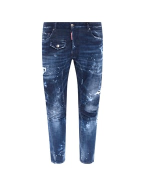 Dsquared2 Tidy Biker Jean Paint Splatter Donkerblauwe Denim Broek