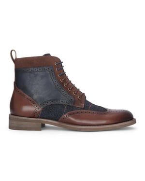 Justin Reess Heren Bruine Leren Marineblauwe Tweed Oxford Schoenen - Teddy
