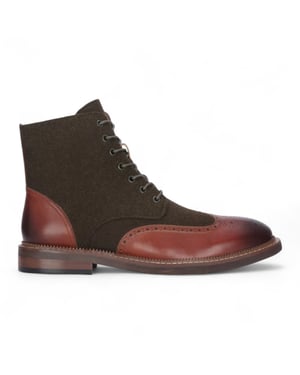 Justin Reess Heren Khaki Bruine Brogue Leren Enkellaarsjes - Clifford