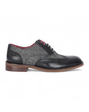 Justin Reess Heren Zwarte Leren Tweed Brogue Schoenen - Albert