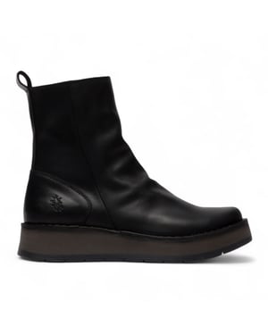 Fly London Dames Zwarte RENO053FLY Leren Enkellaarsjes met Rits en Platform Comfort