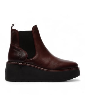 Fly London Dames Wijnrode HELY268 Chelsea Leren Enkellaarsjes met Platform Comfort