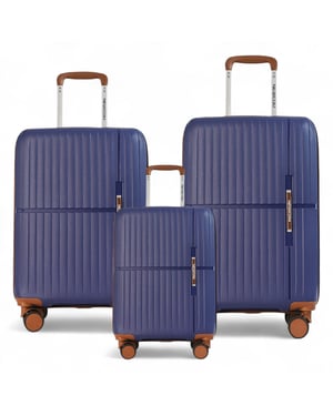 Harde schaal marineblauwe sterke koffer met 8 wielen, handbagage, vakantiekoffer