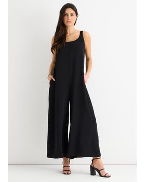 Zwart Air Flow Jumpsuit met bandjes en wijde pijpen