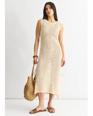 Beige gehaakte gebreide bodycon midi-jurk