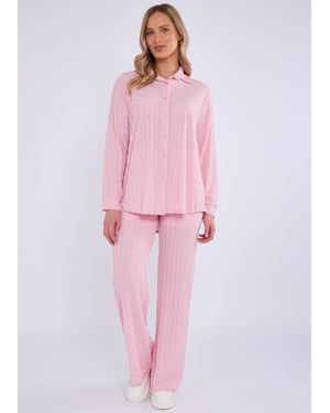 Roze gestructureerd oversized shirt met lange mouwen