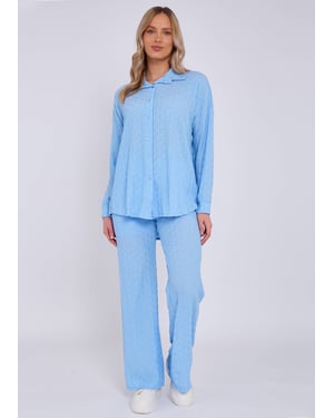 Hemelsblauw gestructureerd oversized shirt met lange mouwen