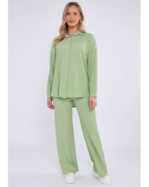 Oversized shirt met lange mouwen in saliegroen met structuur