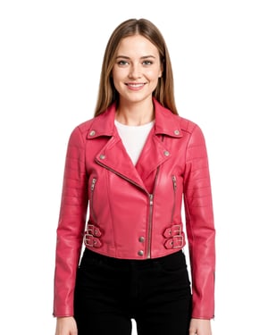Dames fuchsia roze cropped Brando leren bikerjack - Bellville