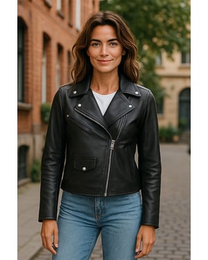 Dames zwarte klassieke Brando biker leren jas - Soweto