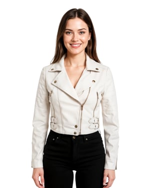 Dames wit cropped Brando leren bikerjack - Bellville
