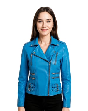 Dames leren blauwe Brando bikerjack - Constantia