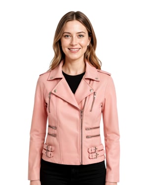 Dames leren babyroze Brando bikerjack - Constantia