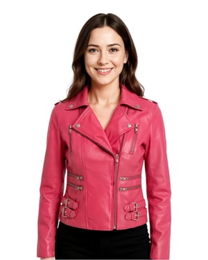 Dames leren fuchsia roze Brando bikerjack - Constantia