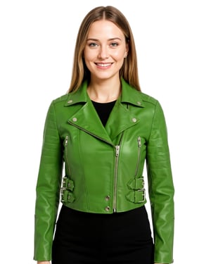 Dames appelgroene cropped Brando leren bikerjack - Bellville