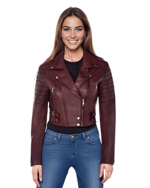 Dames Burgundy Cropped Brando leren bikerjack - Bellville