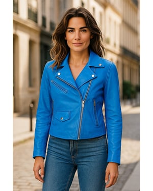 Dames Blauw Classic Brando Biker Leren Jack - Secunda