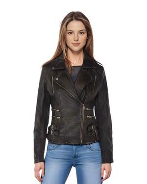 Dames leren vintage zwarte Brando bikerjack - Constantia