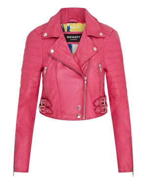 Dames fuchsia roze cropped Brando leren bikerjack - Damascus