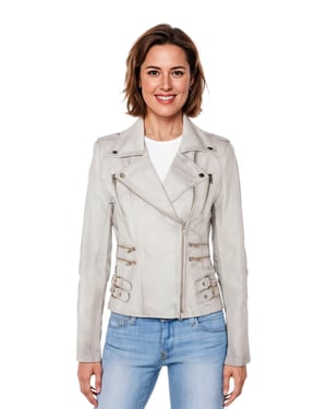 Dames leren witte Brando bikerjack - Constantia