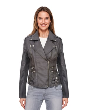 Dames leren grijze Brando bikerjack - Constantia